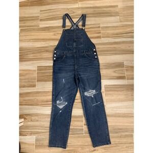 Celebrity Pink Womens Distressed Denim Overalls Medium Wash Ripped Size L